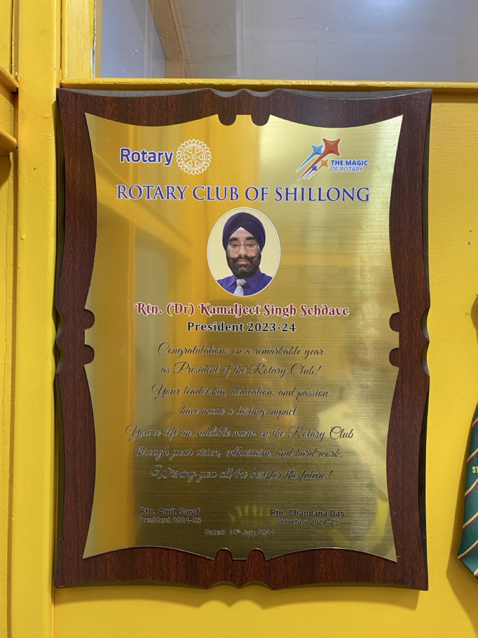 Leadership appreciation certificate awarded to Dr. Kamaljeet Singh Sehdave