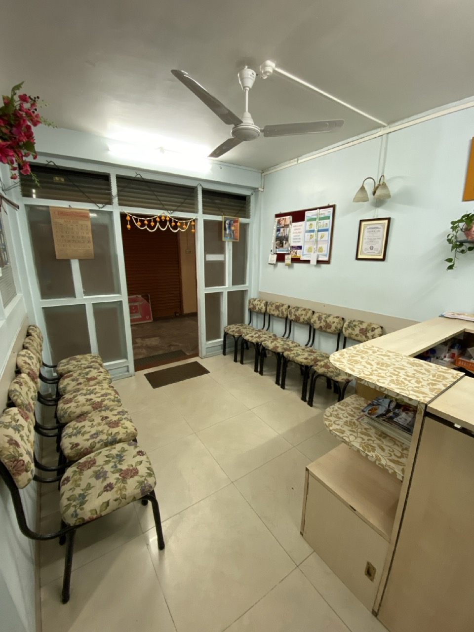 Reception waiting area viewed from inside
