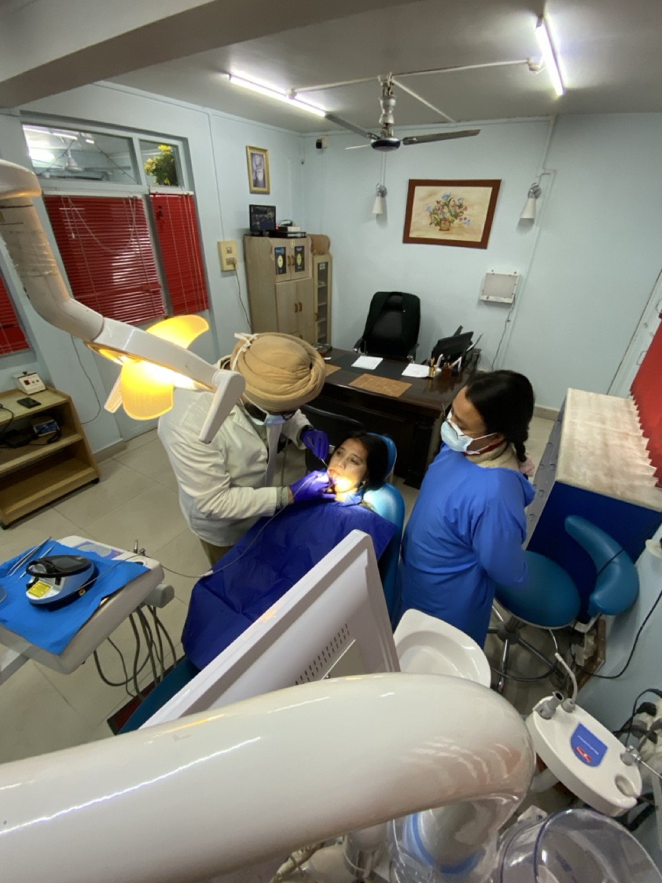 Modern treatment chair prepared for procedure